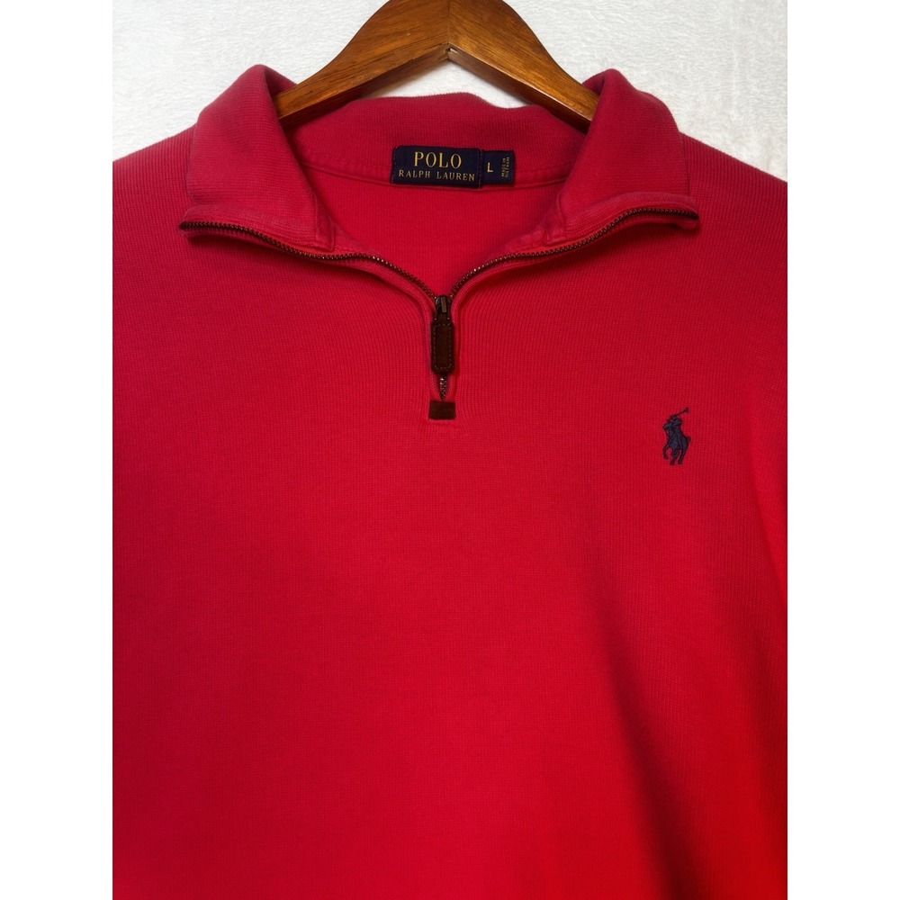 Ralph Lauren Polo Sweater Mens Large Red Pony Knit Pullover Zip Sweatshirt Faded - Picture 2 of 9